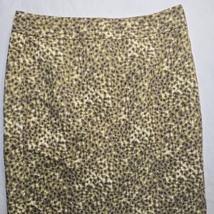 LOFT Animal Print Pencil Skirt Brown Olive Cotton Silk Blend Lined Back Slit 6